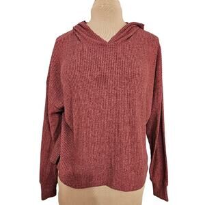 Freely Dusty Rose V-Neck Ribbed Knit Sweater Hoodie Activewear Casual Medium